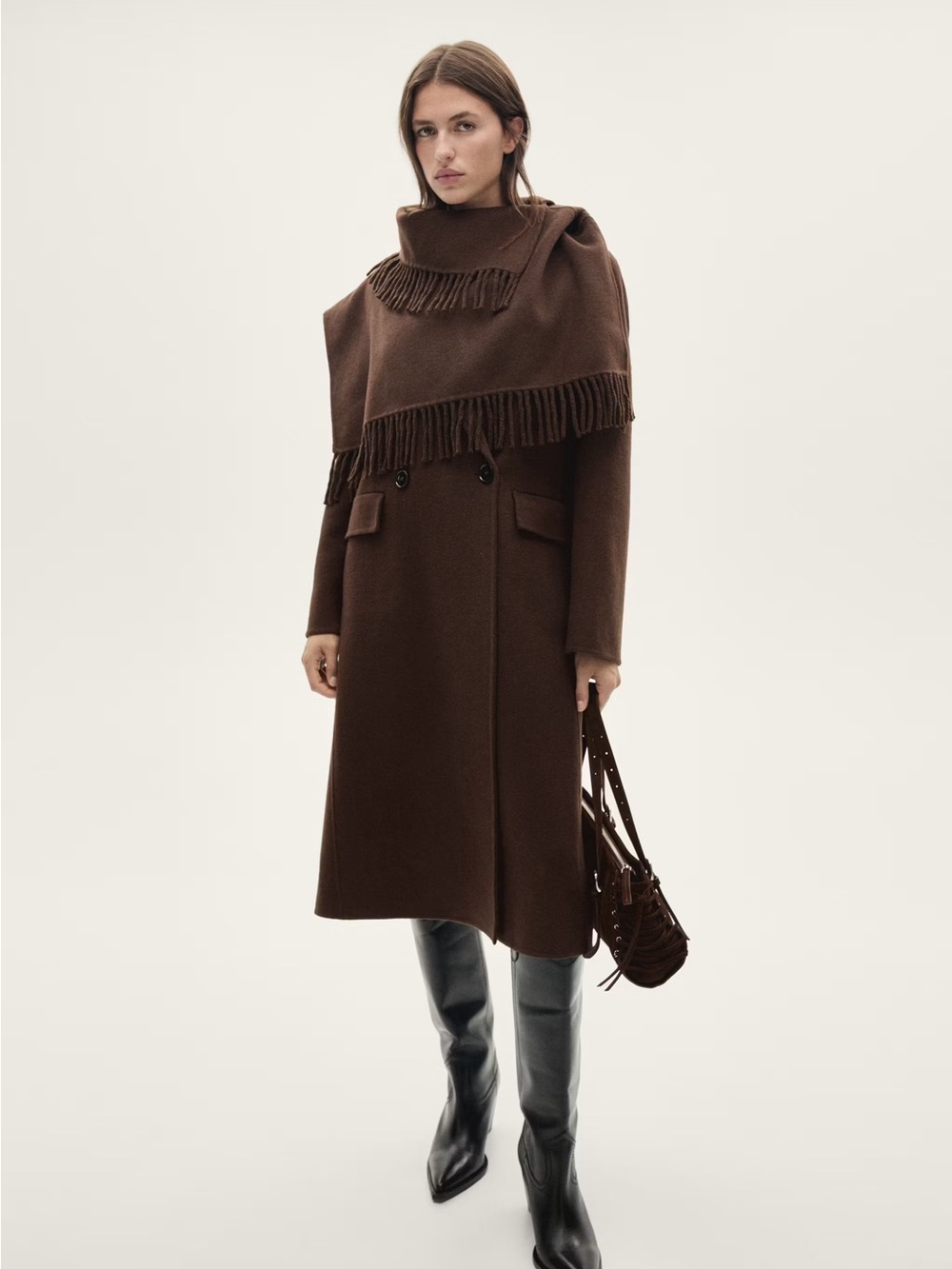 Mango WOOL COAT WITH FRINGED SCARF - Picture 10 of 11